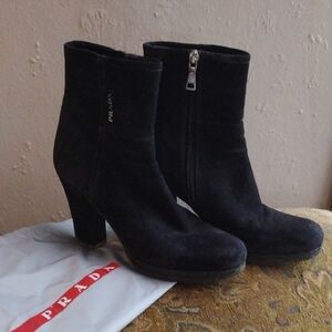 Prada,Size 36-1/2,Black, 4"Heeled Suede Boots